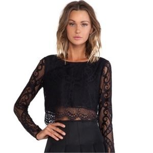 Lovers and Friends Lace Long Sleeve Black Crop Top